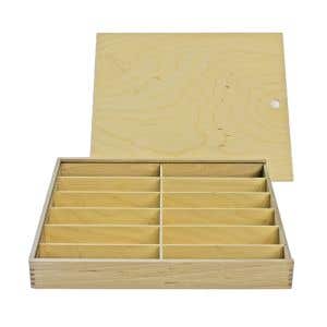 Leere Holzkassette für 144 Stifte - mit Deckel